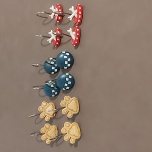 Shower Curtain Hooks Dog Themed Quantity 12 Paws Balls Dishes with Bones